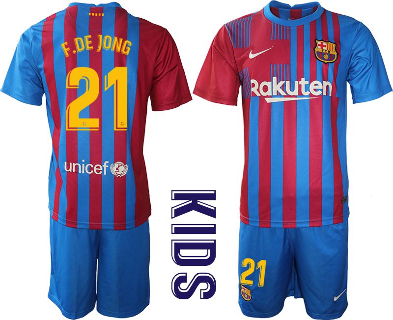 Youth 2021-2022 Club Barcelona home blue #21 Nike Soccer Jersey